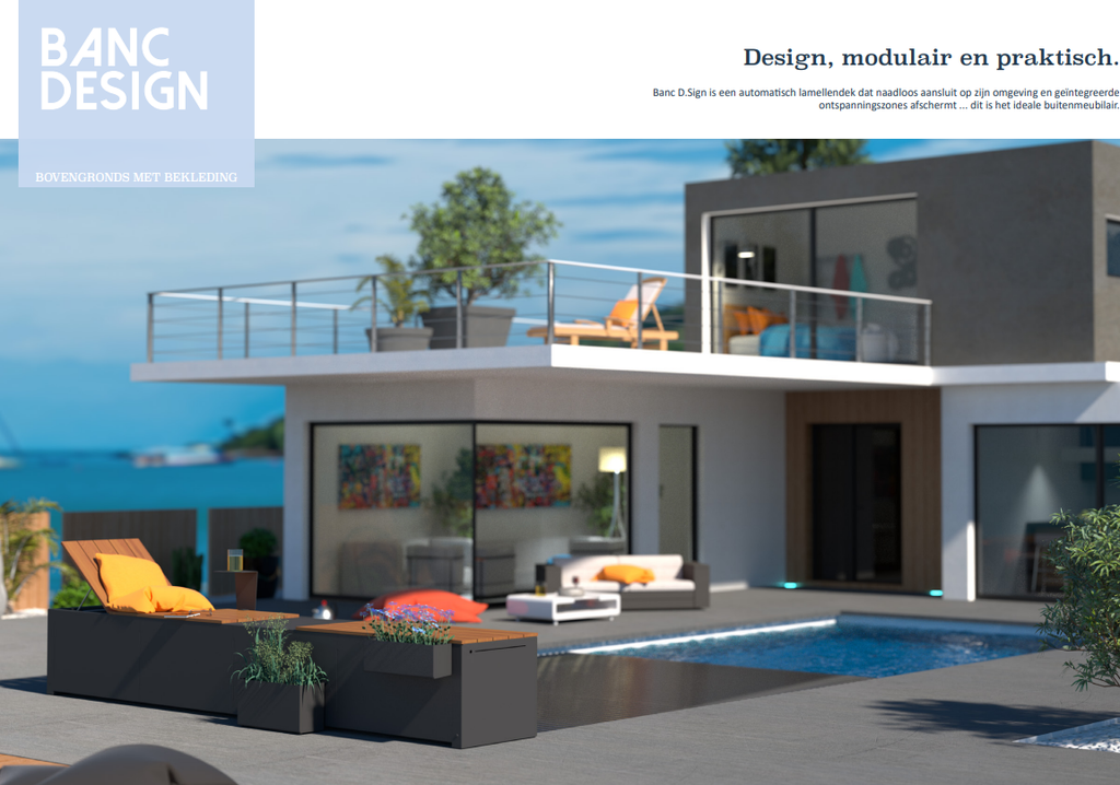 Opbouwrolluik Abriblue Banc Design (tot 3 m, Standaard zwart middenstuk)